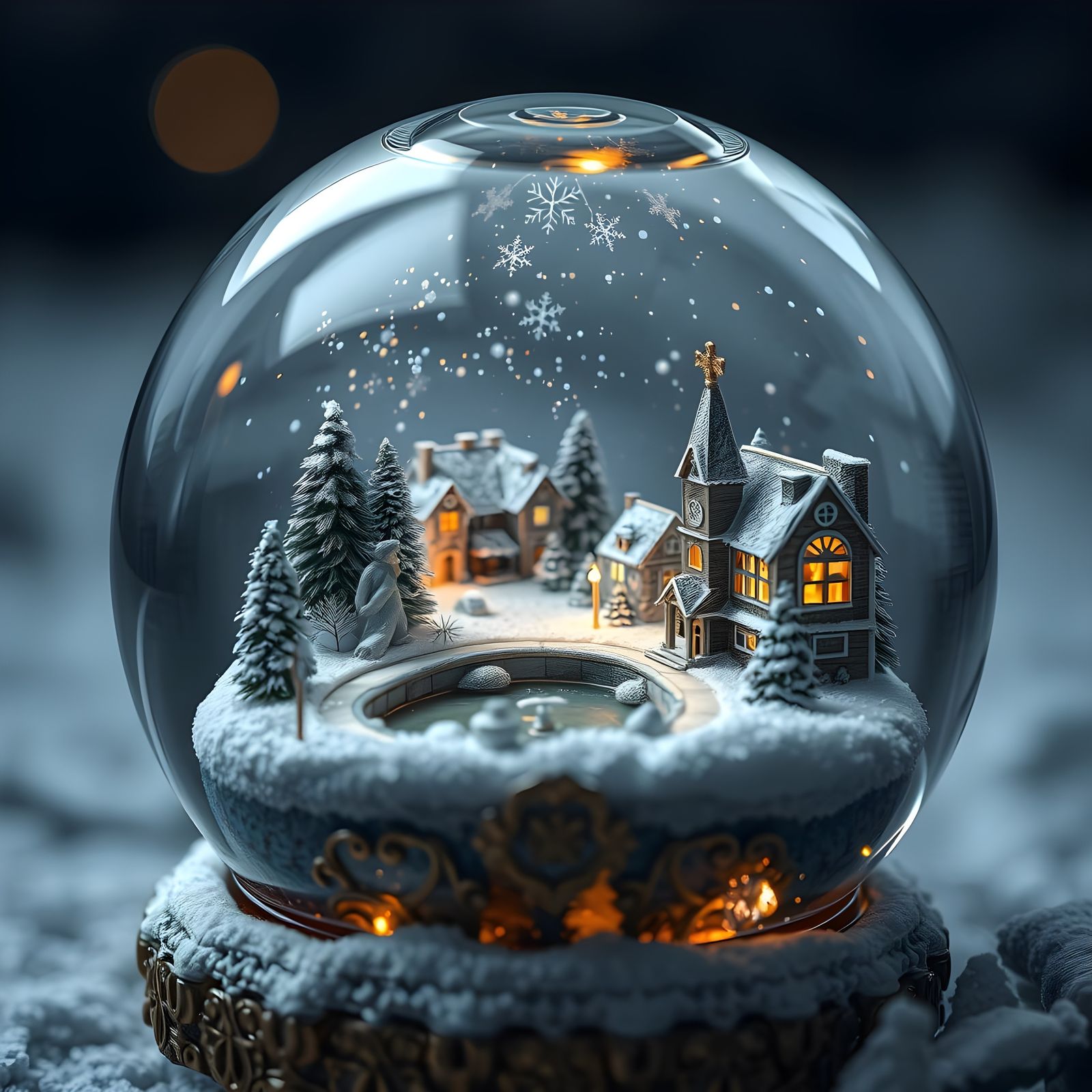 Crystal Christmas Scene in Hyperrealistic Detail