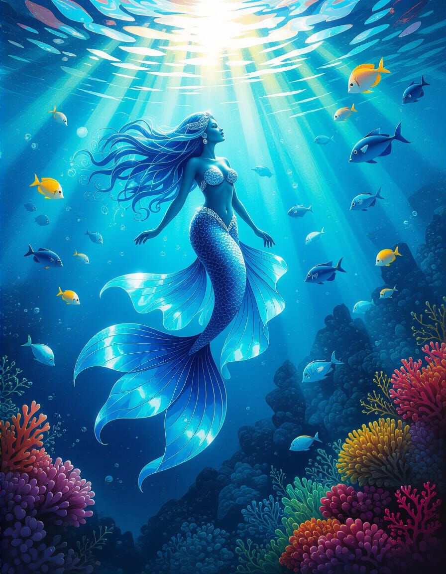 Vivid Sea Sprite in Graffiti Art Style