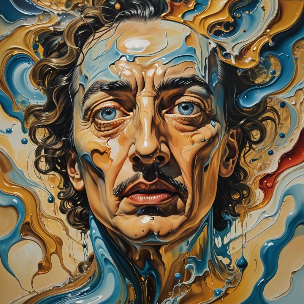 Surreal Melting Face Dreamscape: Oil Painting