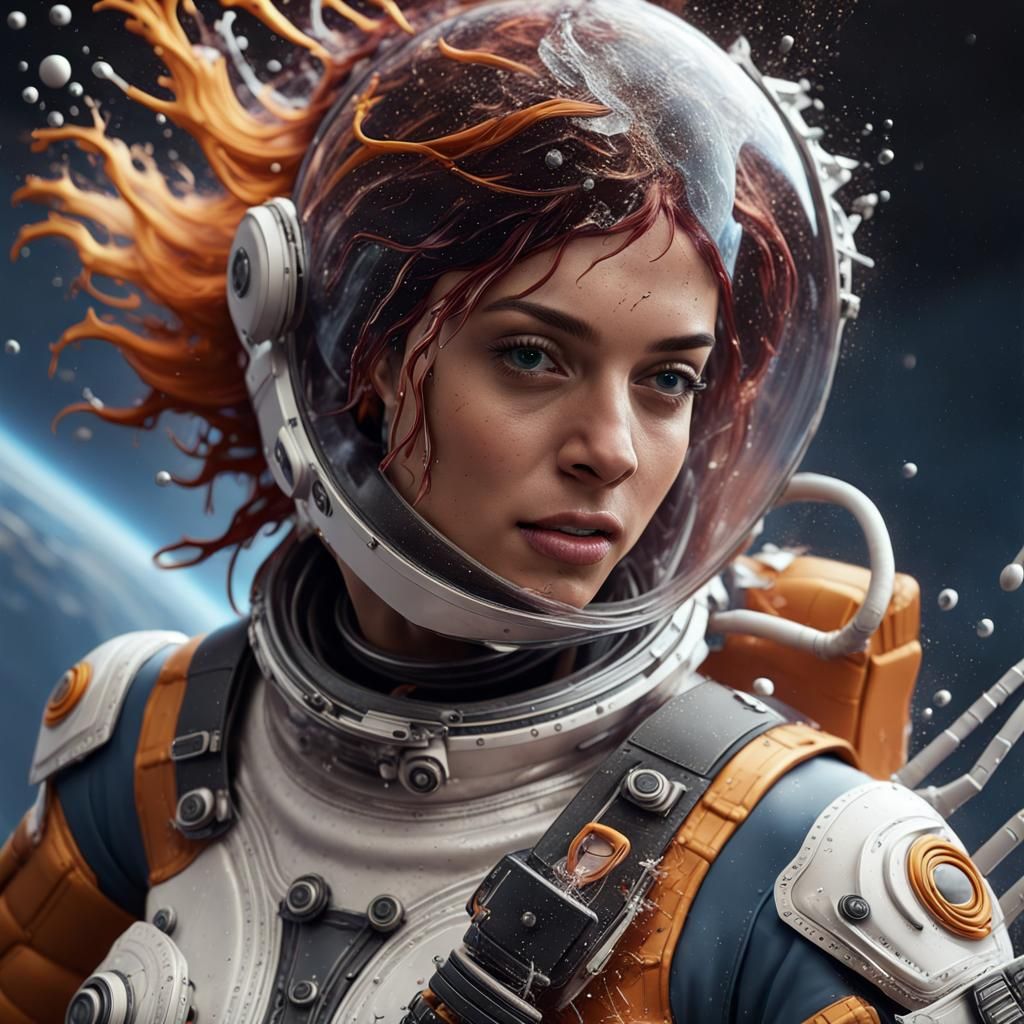 Photorealistic Guitarist in Space Suit with Splash Effect