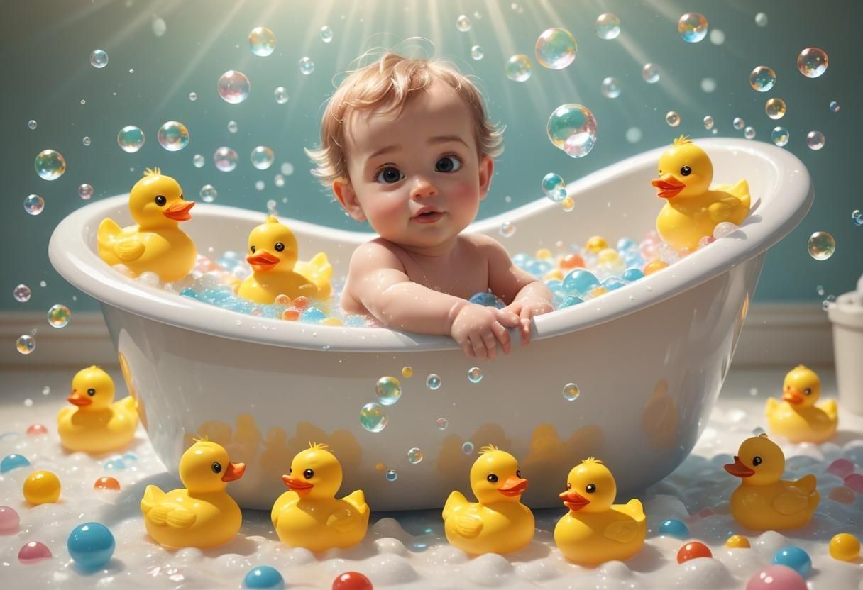 Baby's Bath: 3D Rendered Pixar-Style Concept Art