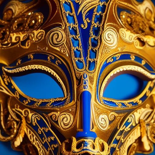 Intricate Venetian Mask in Royal Blue and Gold
