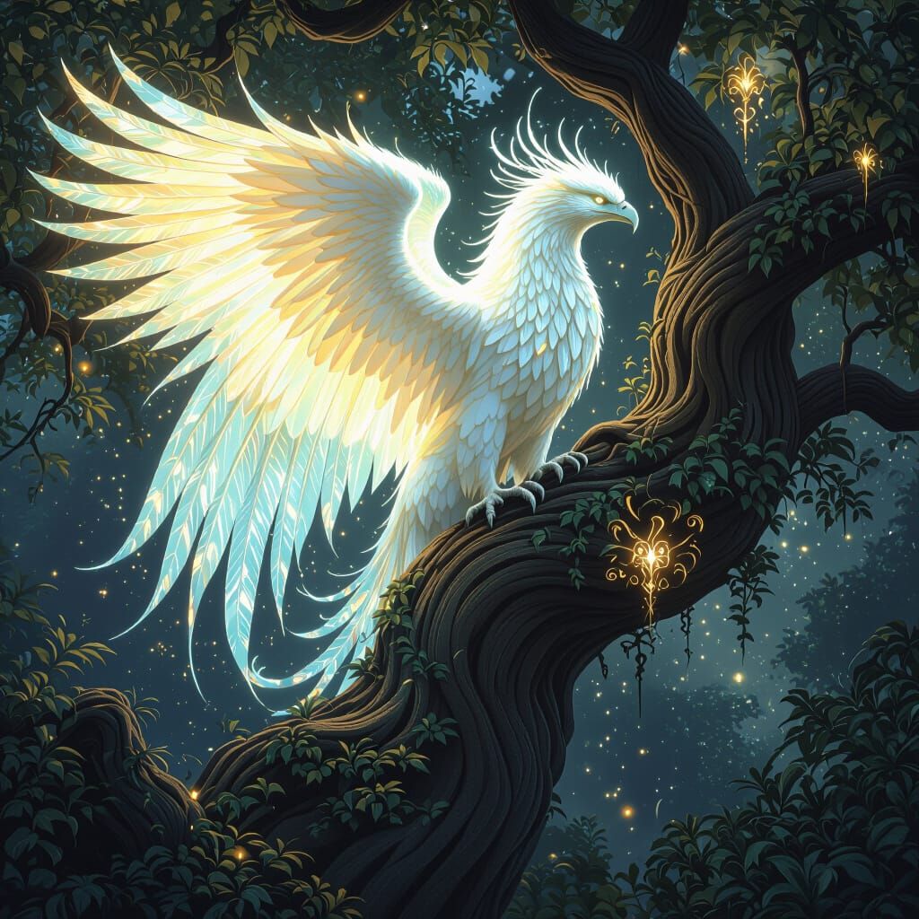 Bioluminescent Griffin in a Surreal Alien Garden