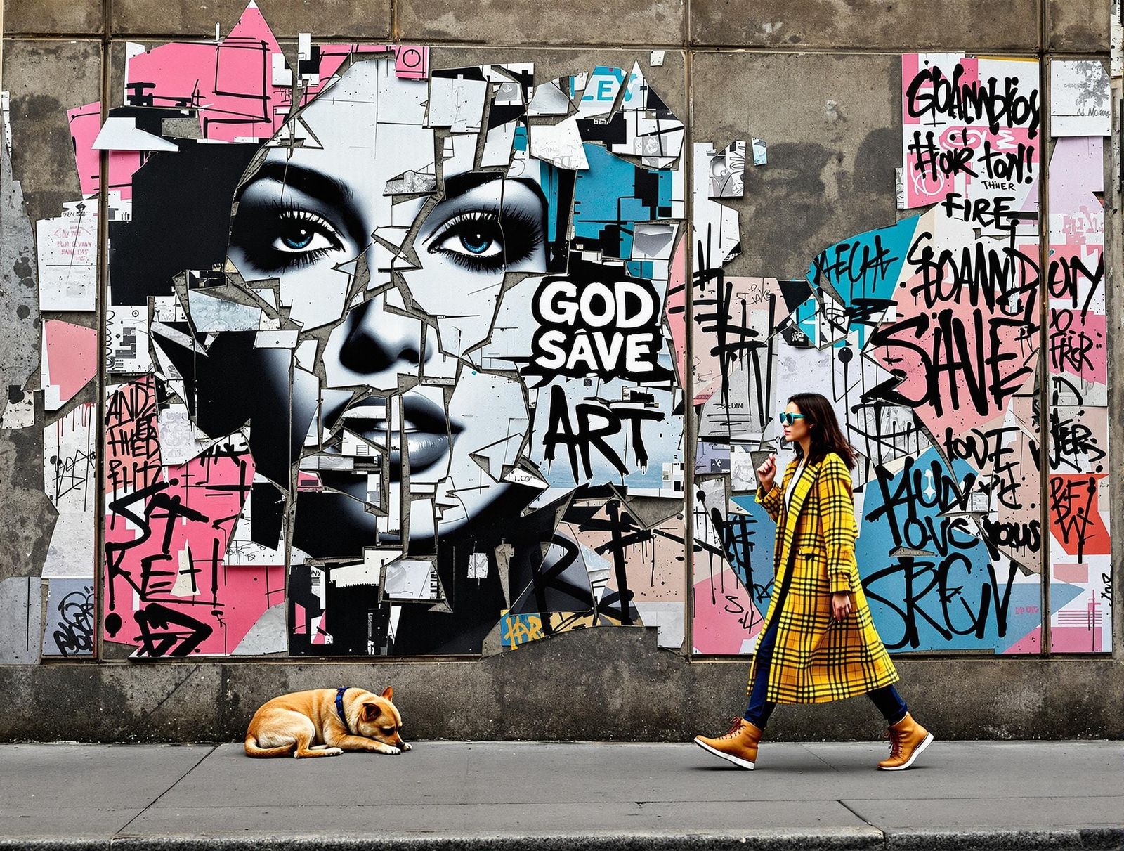 Urban Goddess Amidst Chaos, Street Art Collage