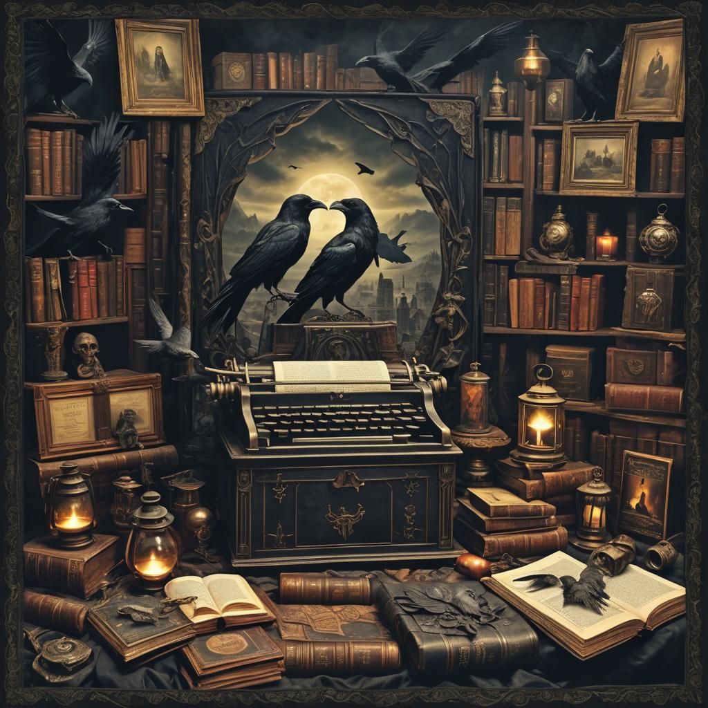 Gothic Still Life with Raven Skull: Digital Matte Painting