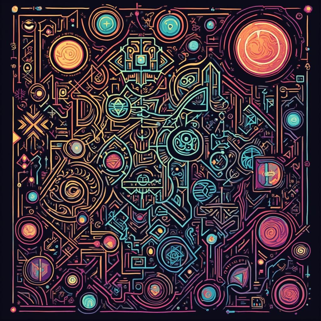 Ethereal Geometric Patterns in Neon Hues