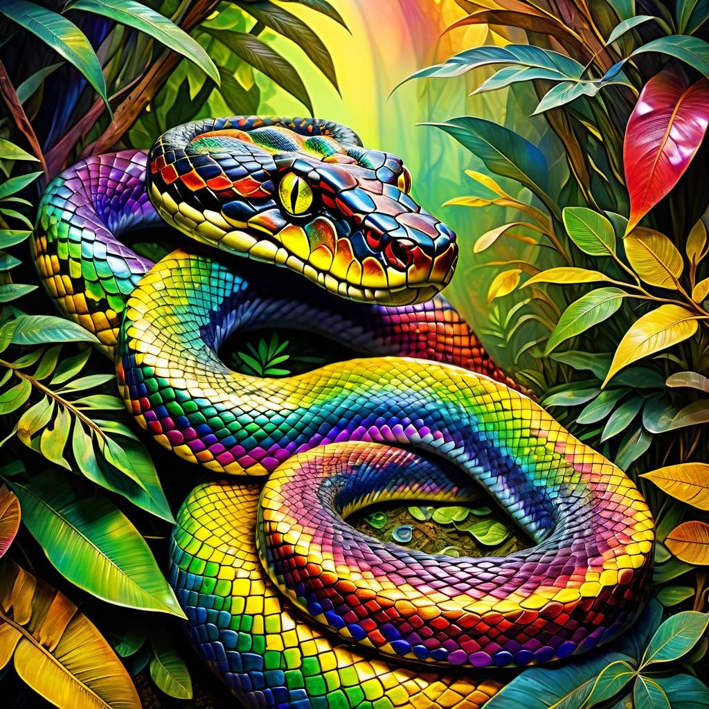 Rainbow Serpent in Jungle, 3D Mixed Media