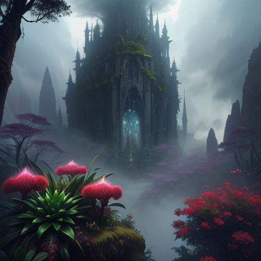Ethereal Bromeliads: A Dramatic Digital Matte Painting