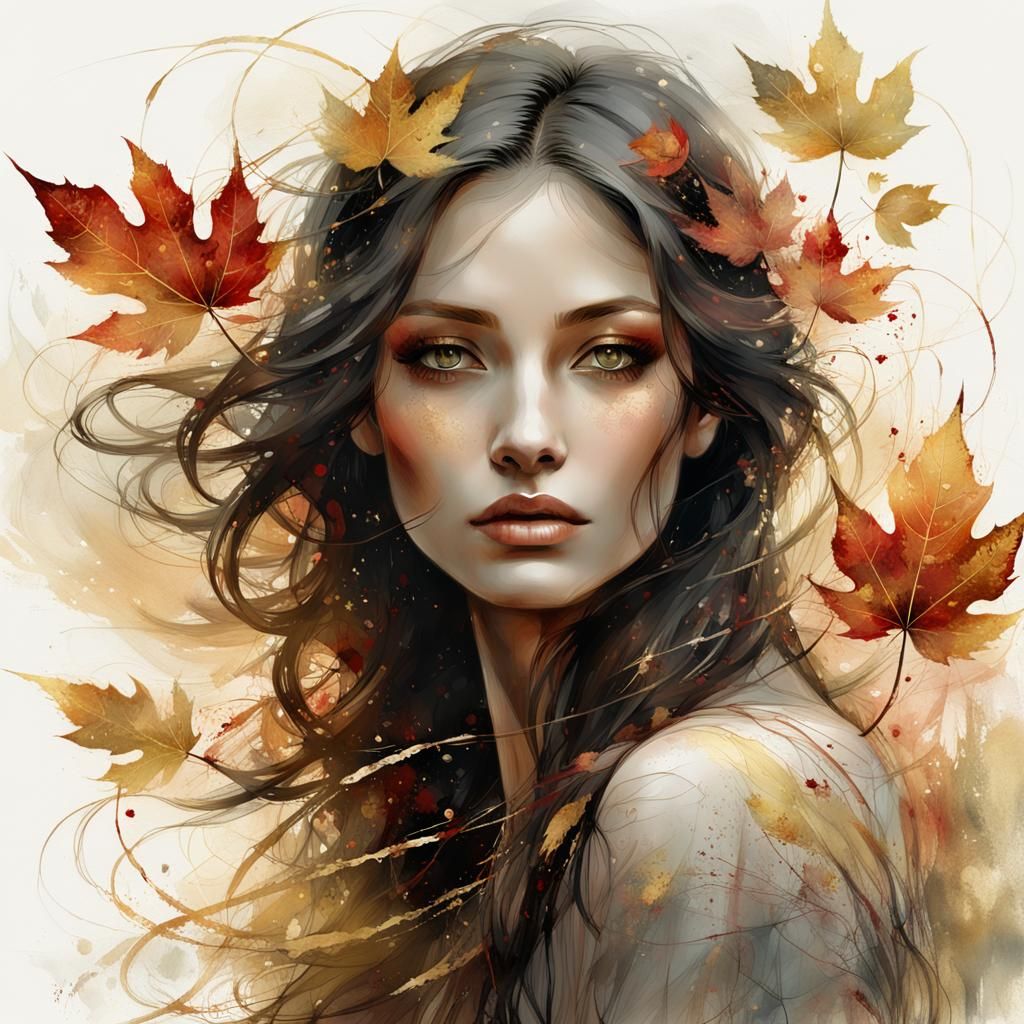 Ethereal Girl in Autumn Hues: A Digital Painting