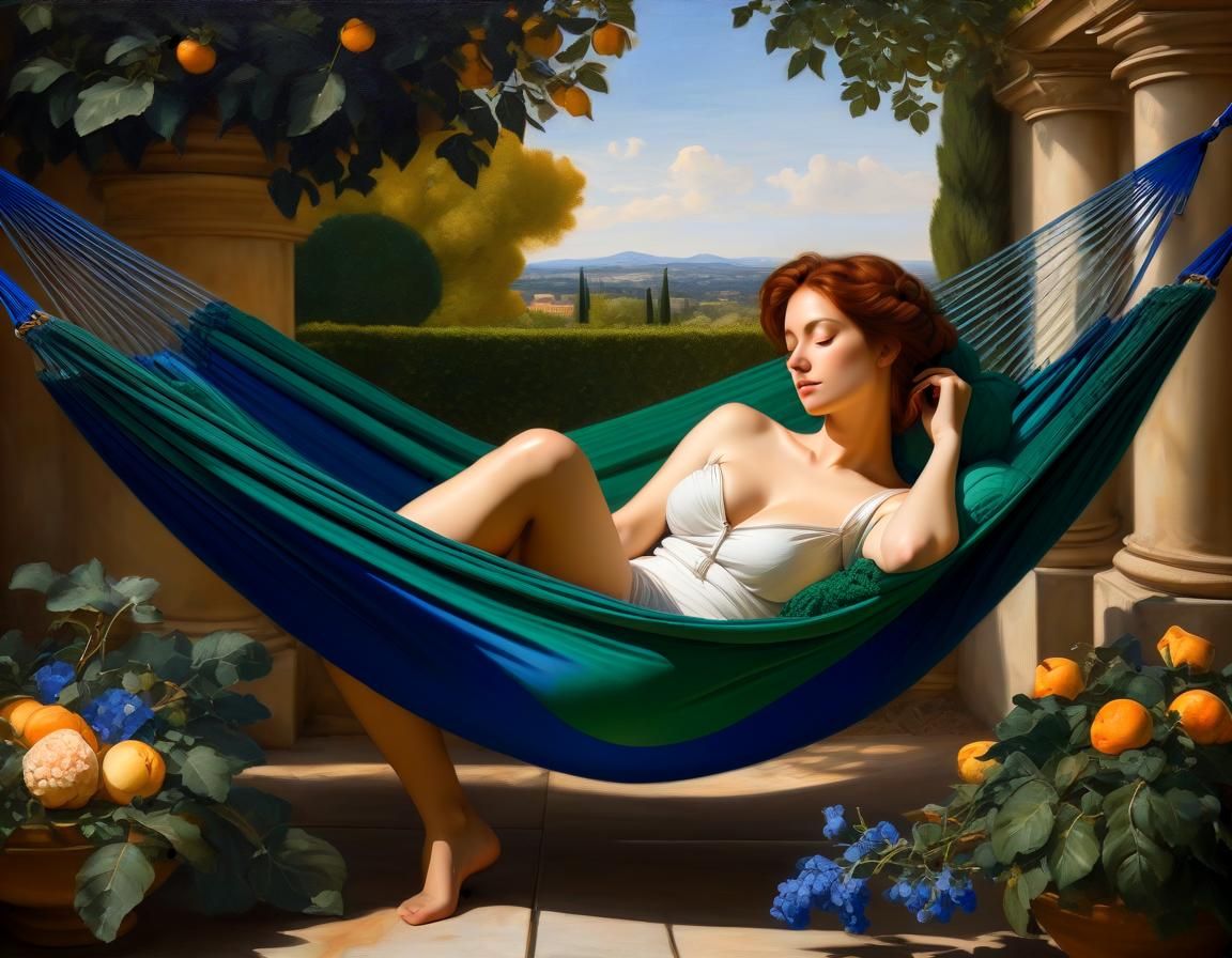 Woman in Hammock: High Renaissance Oil Painting