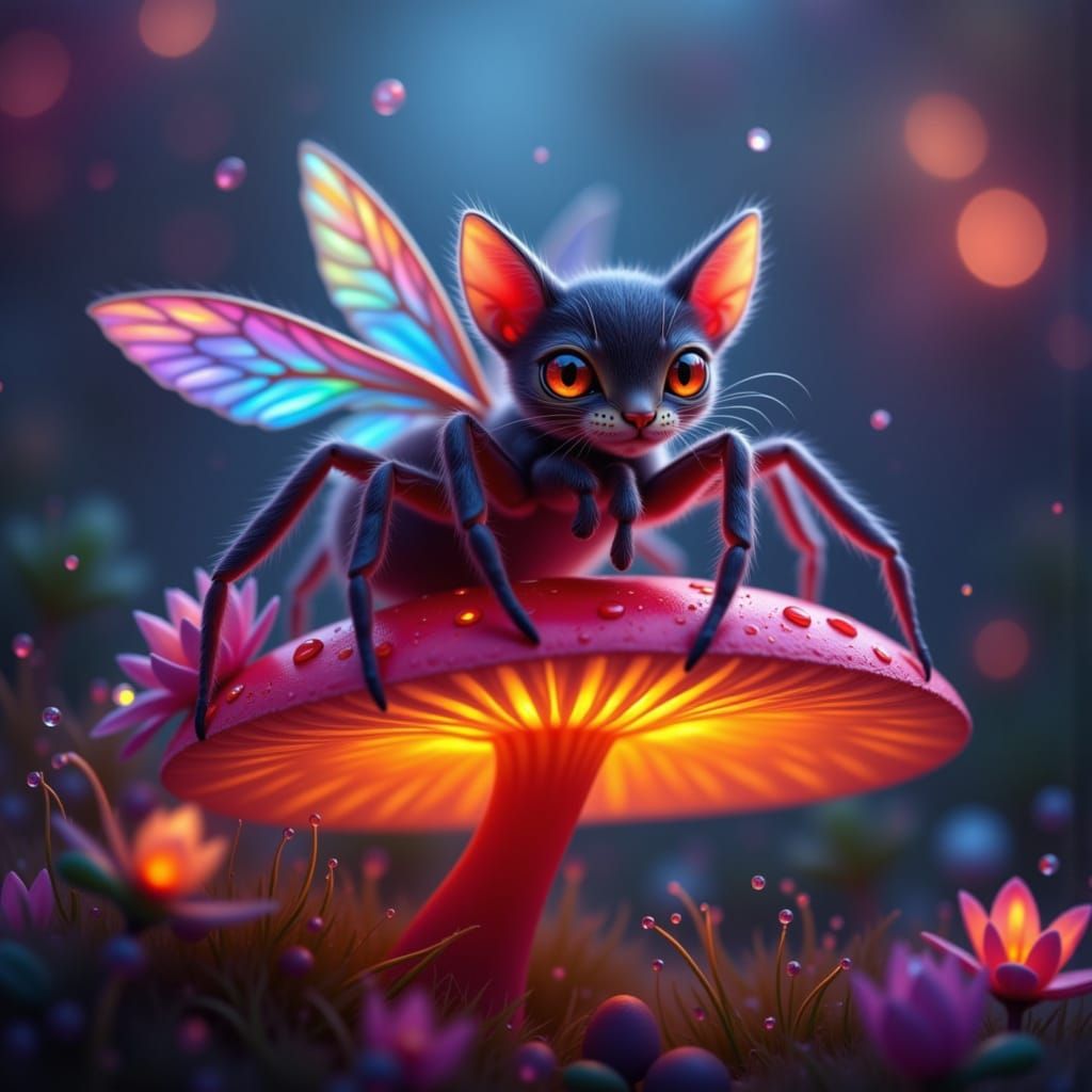 Spider Kitten on Mushroom, Digital Matte Painting