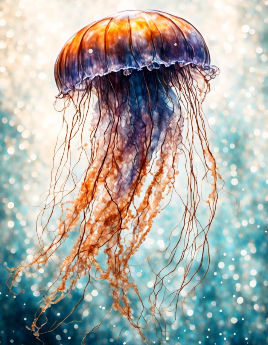 Watercolor Jellyfish in Mystical Aquatic Setting
