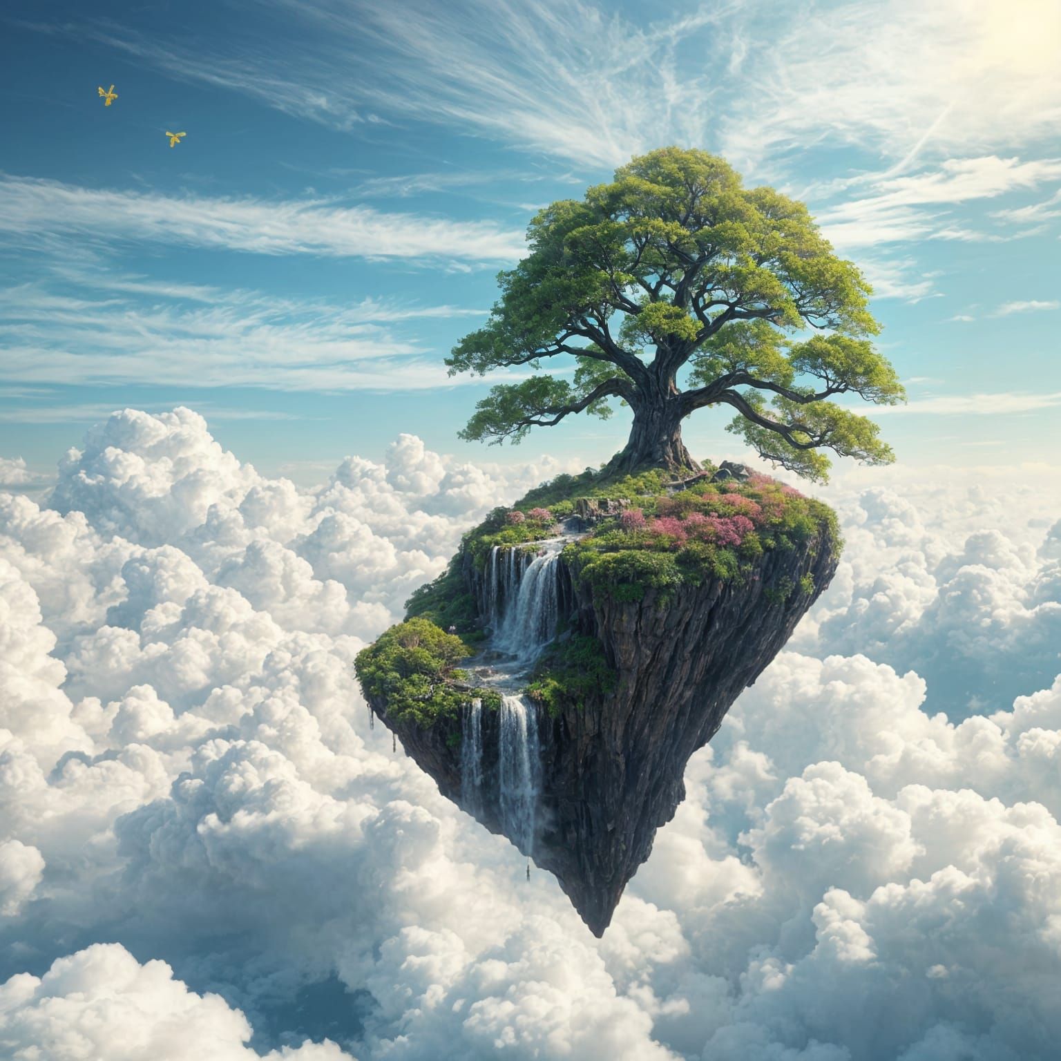 Ethereal Sky Isle Amidst Vibrant Clouds