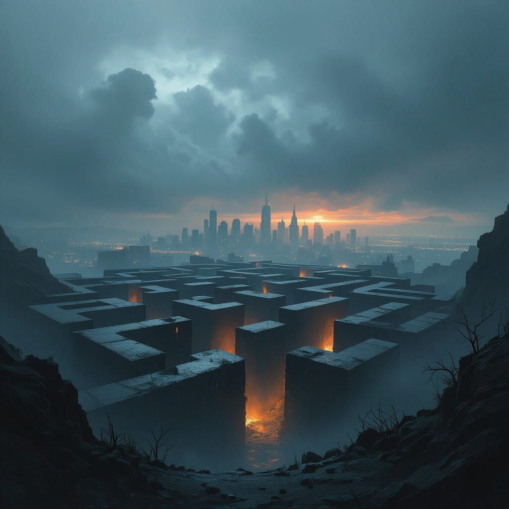 Dystopian Concrete Maze Under Overcast Sky