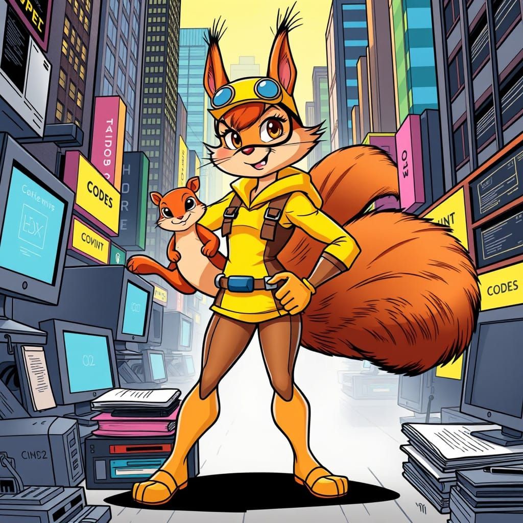 Squirrel Girl Hero in Vibrant Cityscape