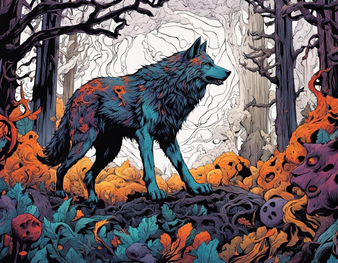 Thorny Vine Wolf in Comic Book Style