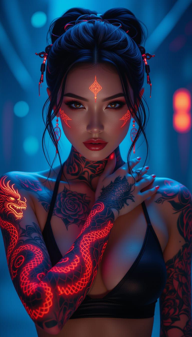 Woman with dragon tattoo