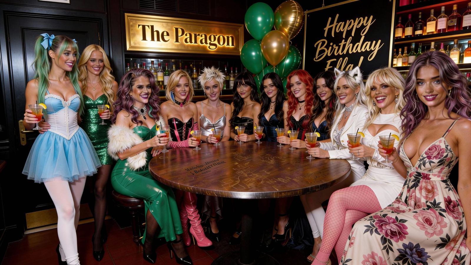 Group of Twelve Women Posing Together with Two Arriving