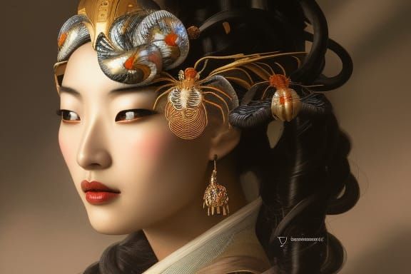 Jorogumo Portrait: Japanese Spider Woman in Trending Art Sty...