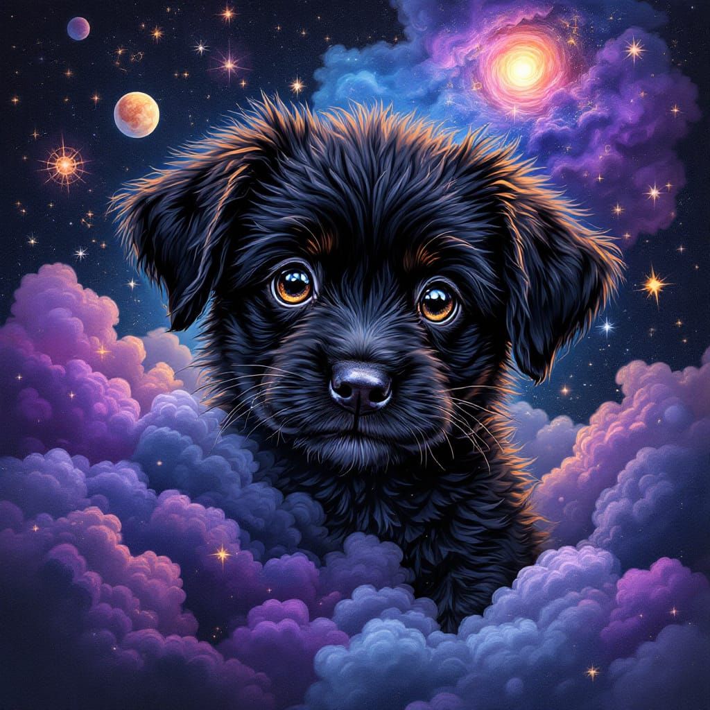 Cosmic Puppy in Holographic Astral Illustration
