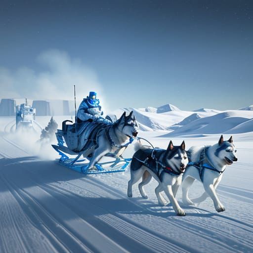 Sci-Fi Dogsled Adventure on Alien Snowscape