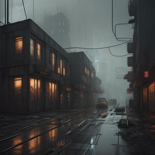 Futuristic Machine Disassembling City in Dystopian Concept A...