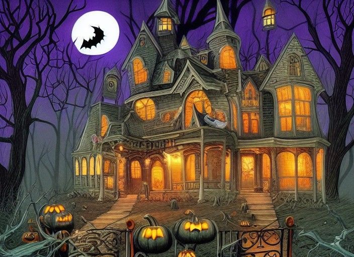 Spooky Halloween Mansion in Comic Book Art