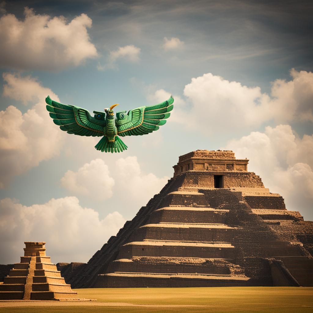 Quetzalcoatl Appears Over Ancient Pyramid