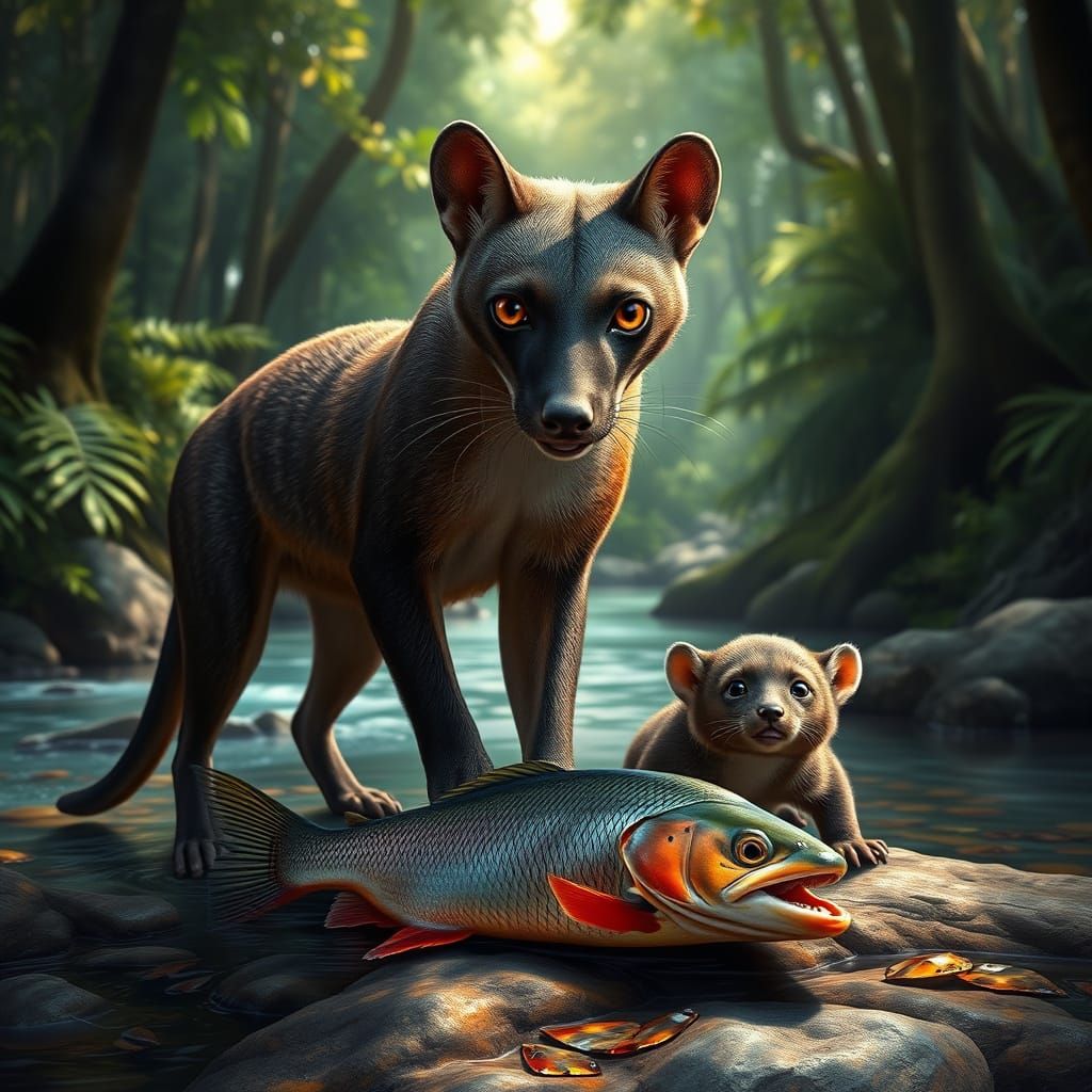 Majestic Fossa Hunts in Madagascar's Lush Woods