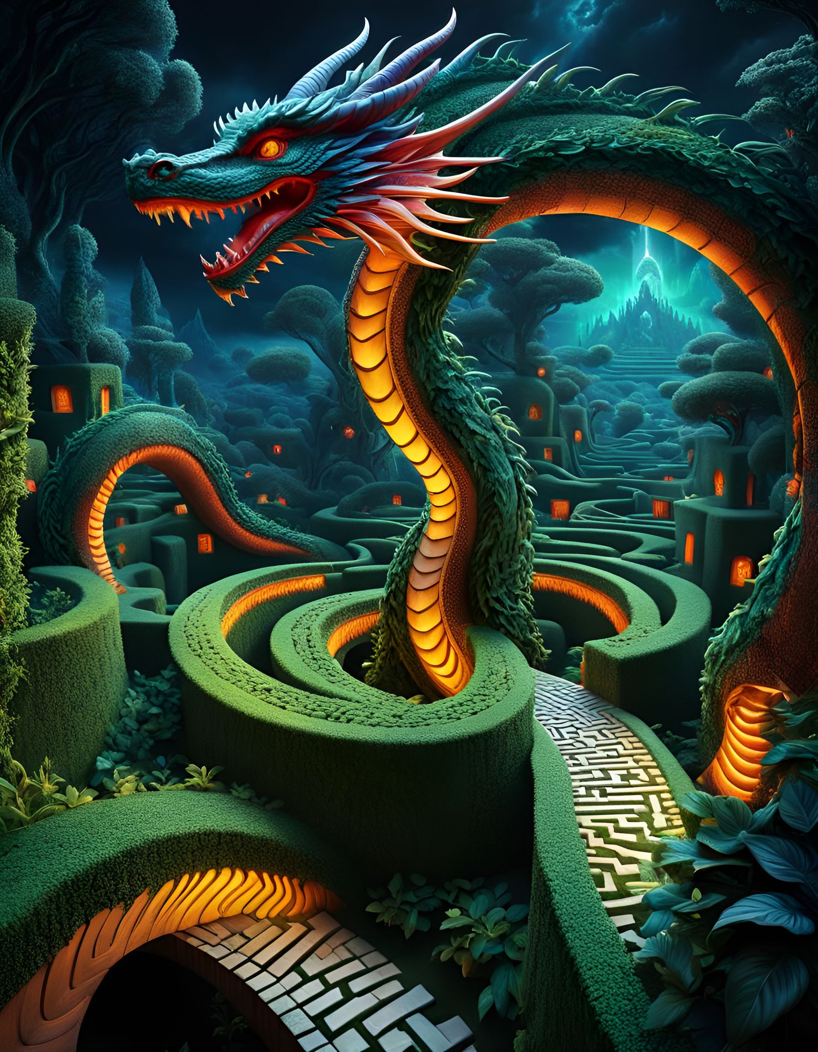 Draconic Maze: Hyperrealistic Fractal Labyrinth