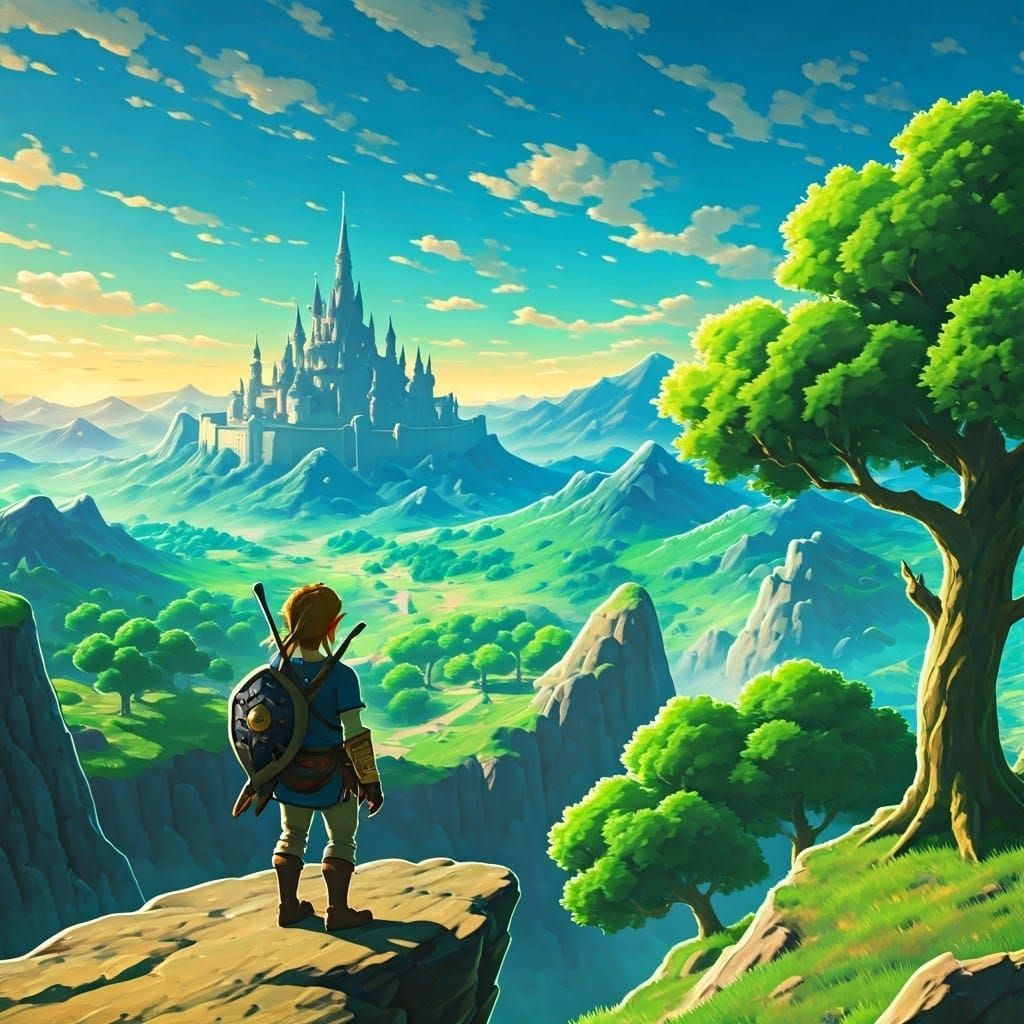 Epic Castle Landscape in Hyrule as Seen from a Cliffside