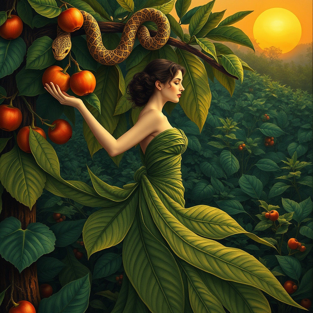 Eve Reaching for the Apple: Art Deco Illustration