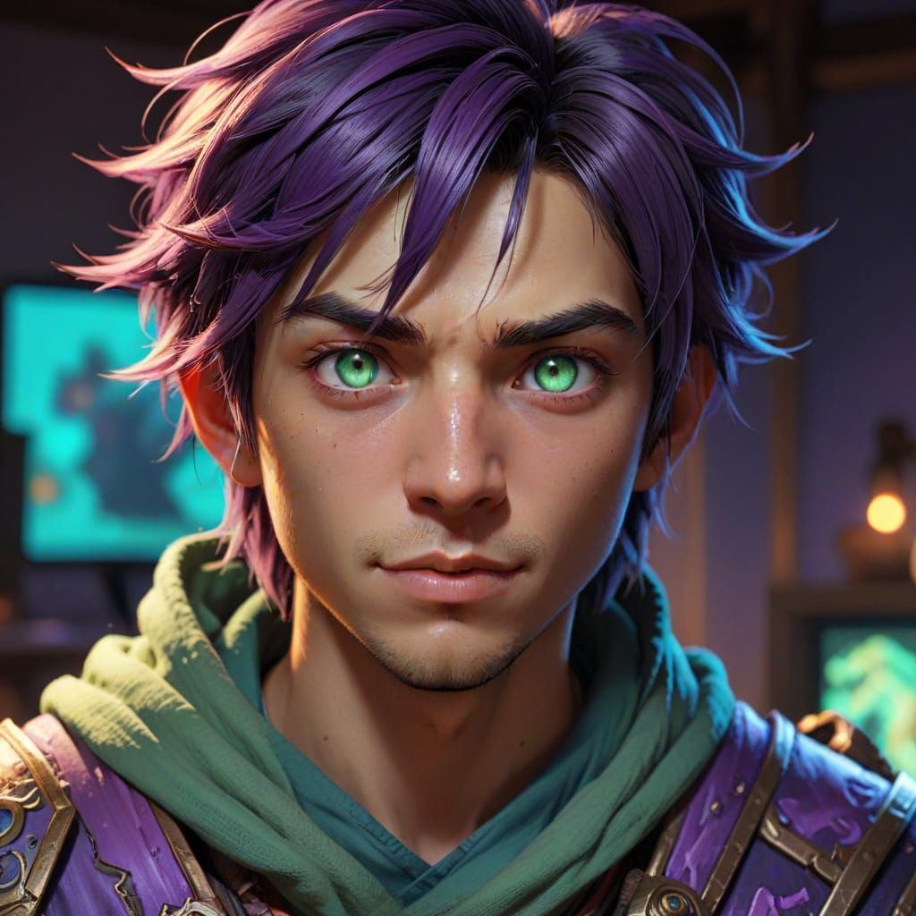 Anime-Style Boy Plays World of Warcraft with Exaggerated Joy