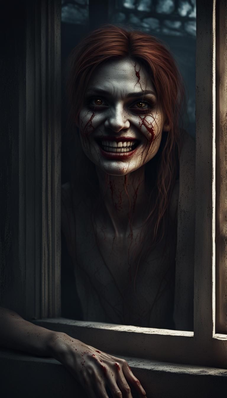 Eerie Woman's Face with a Frightening Smile