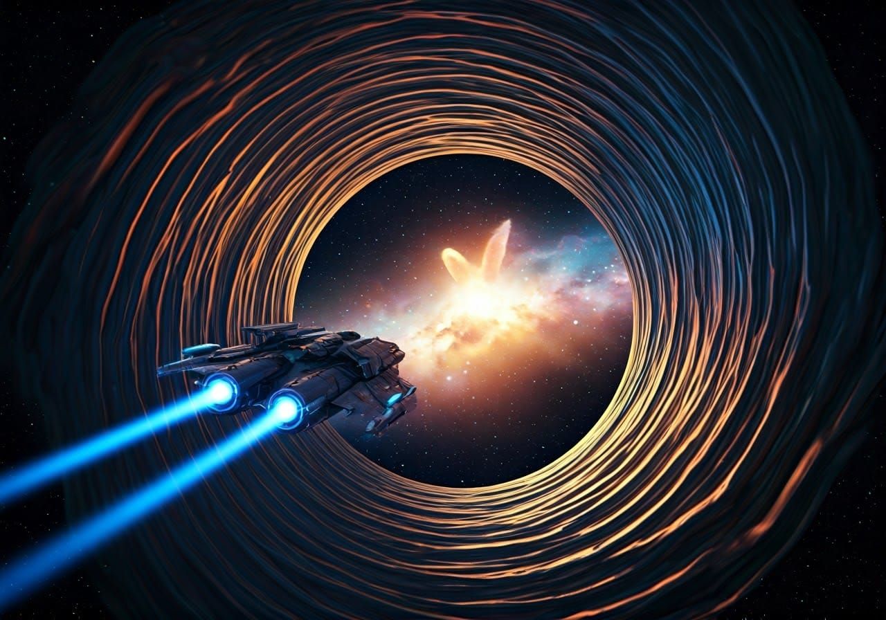 Spaceship Enters Wormhole to Rabbit Nebula