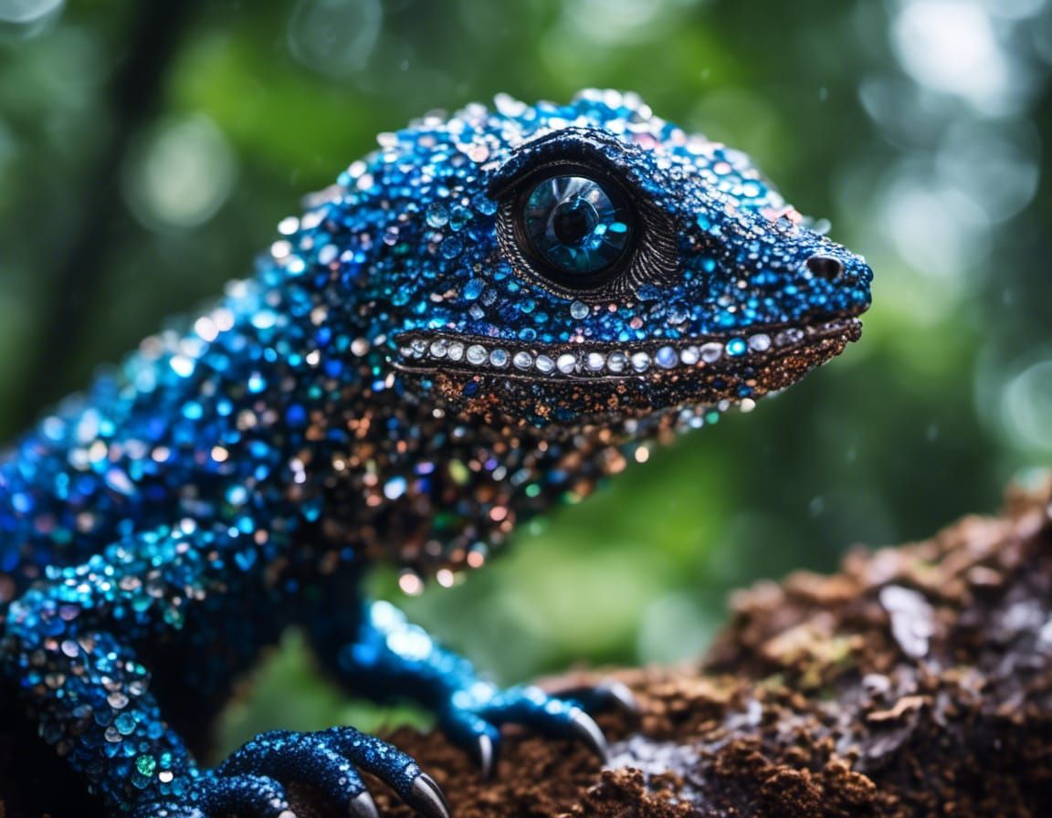 Crystal Lizard in Gemstone Storm, Professional Photography
