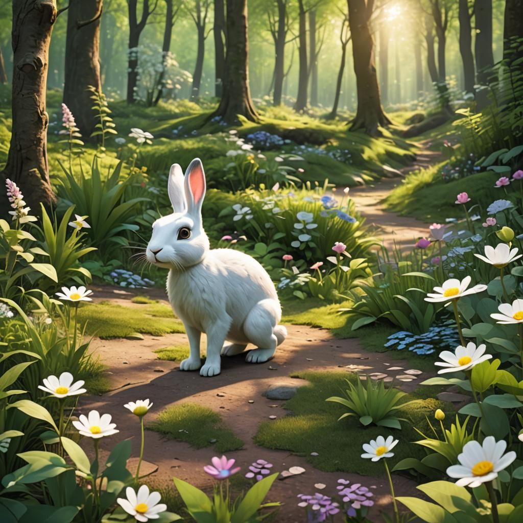 Hare and Tortoise in Spring Forest, 3D Animation