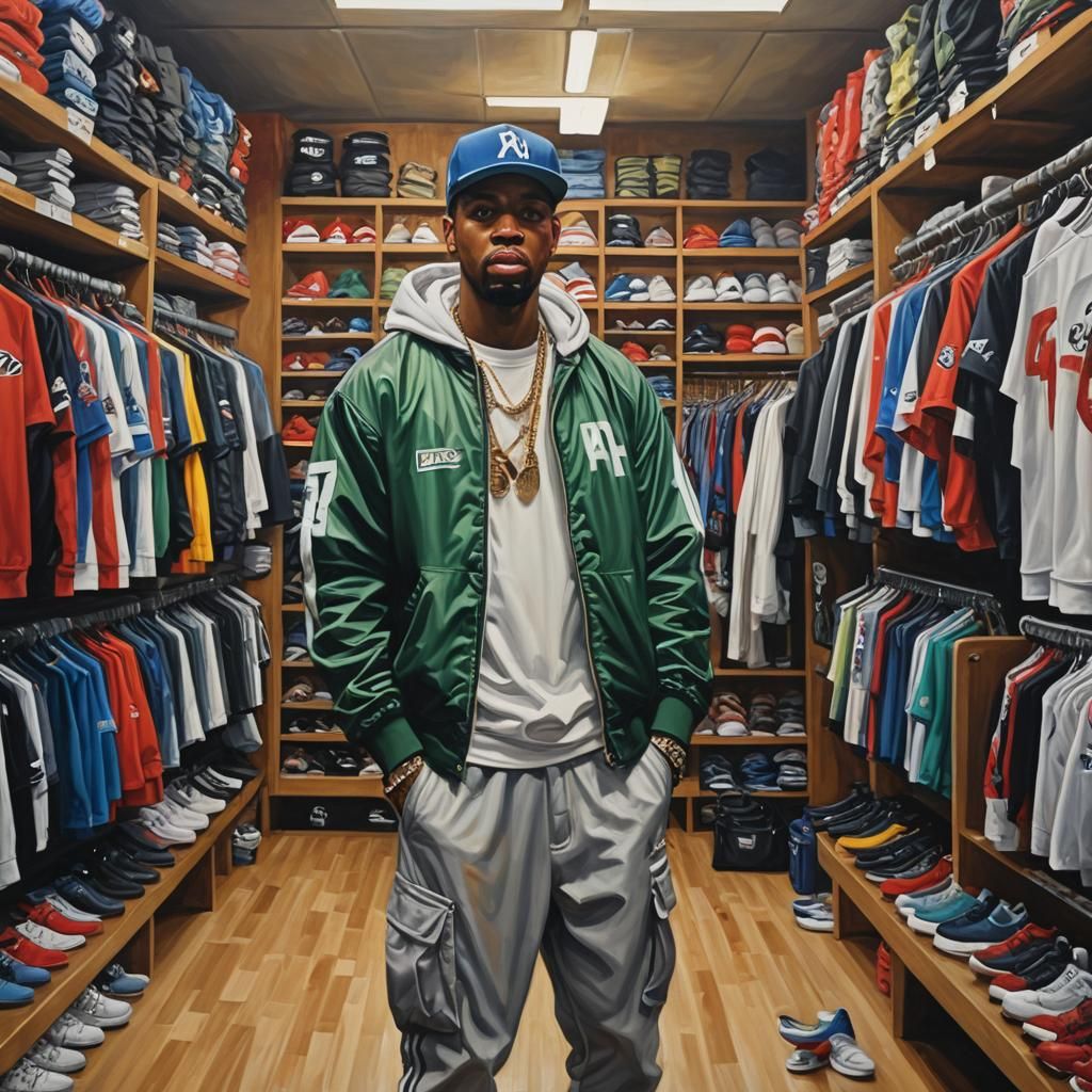 Rapper in Atlanta Store, Oil Painting by Gurney Style