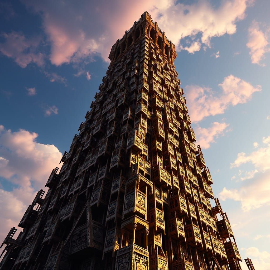 Surreal Gothic Cathedral Constructed from Twisted Wooden Cha...