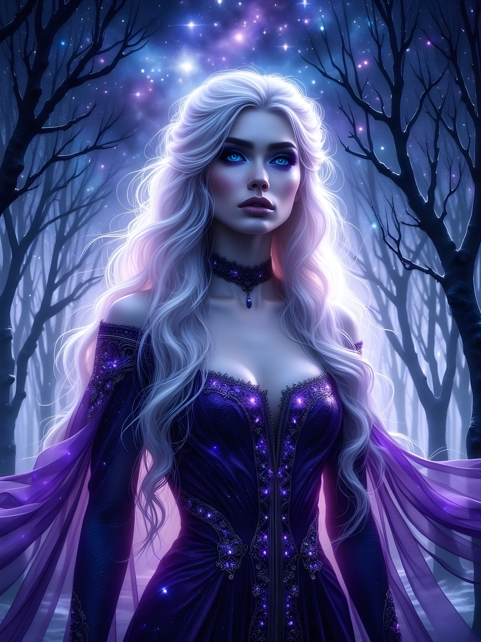 Celestial Norse Goddess in Deep Purple Hues