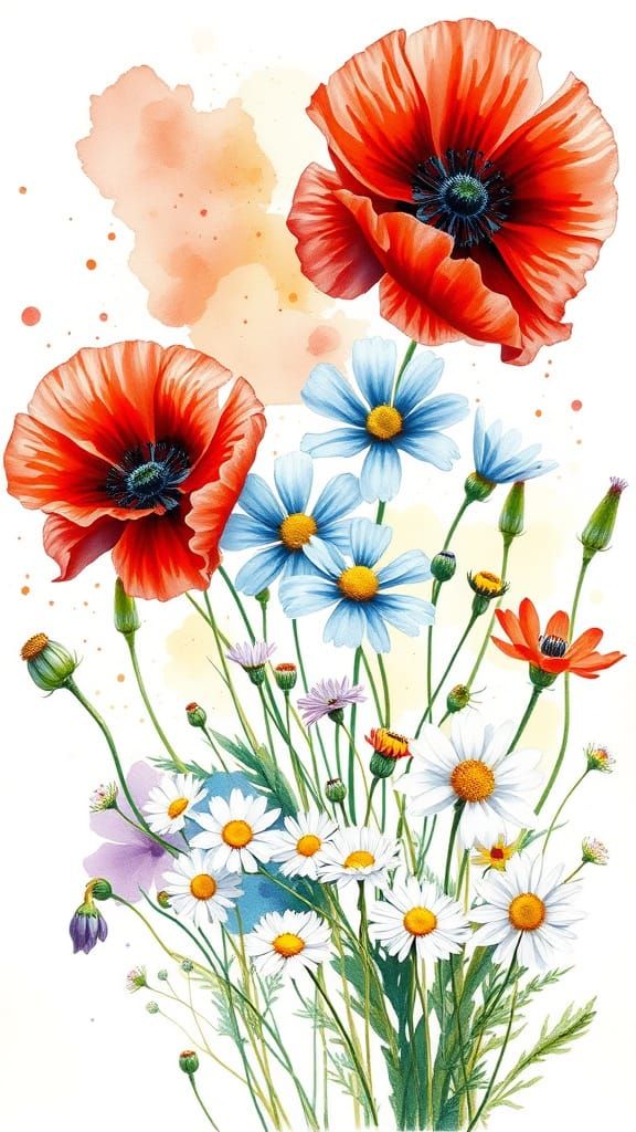 Wildflower Watercolor in Vibrant, Expressive Brushwork