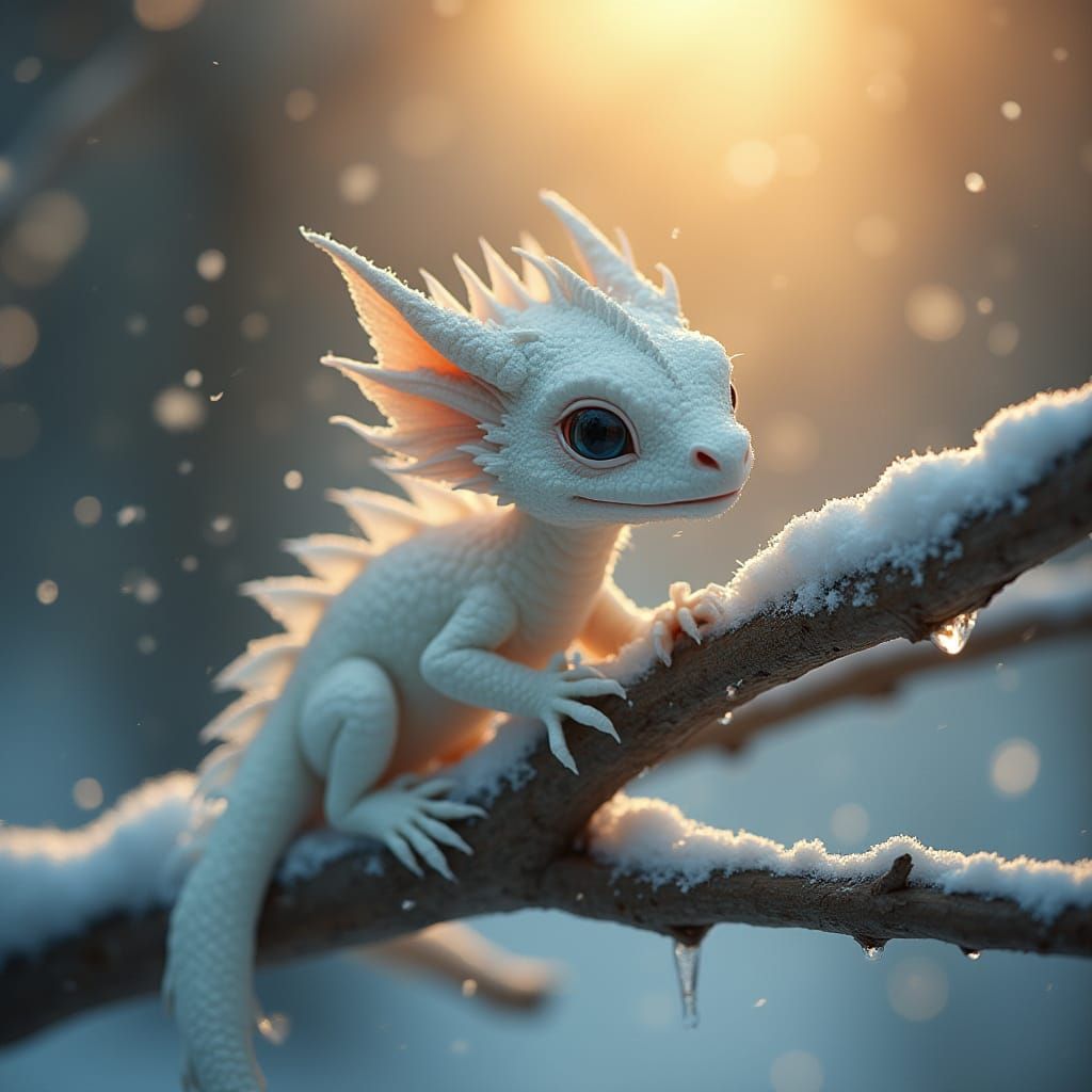Ethereal White Dragon Amidst Winter Wonderland