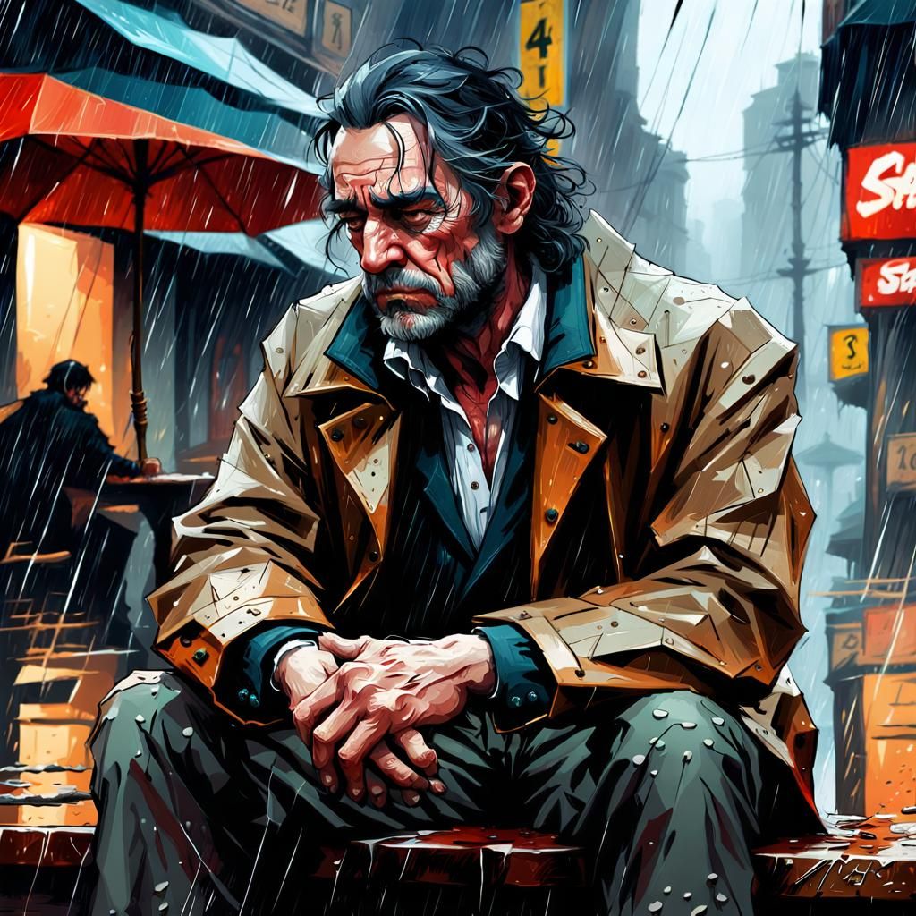 Sad Man Portrait in the Style of Digital Illustration