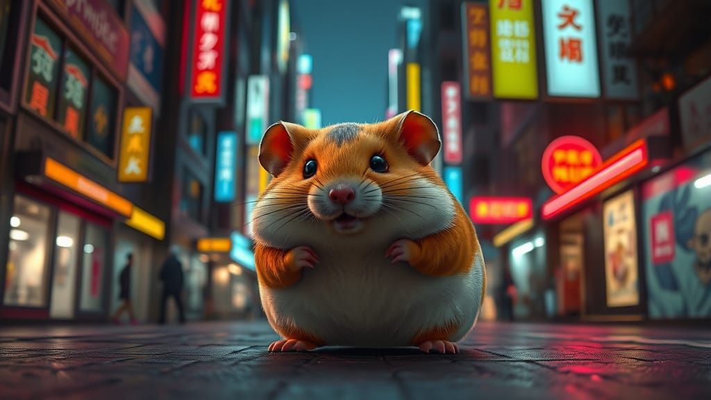 Cyberpunk Hamster Roams 2099 Night City