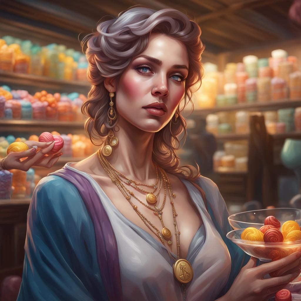 Libra Woman Choosing Sweets: Art Nouveau Portrait