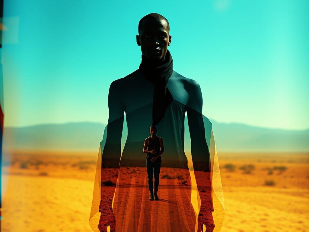 Dreamlike Encounter in Vibrant Afrofuturist Hues