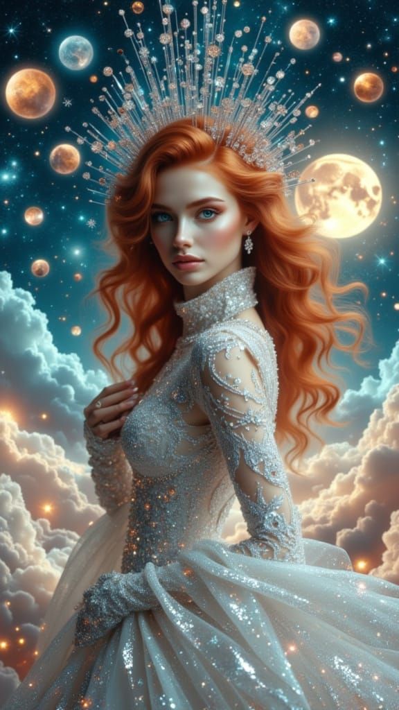 Ethereal Cosmic Goddess in Starry Expanse