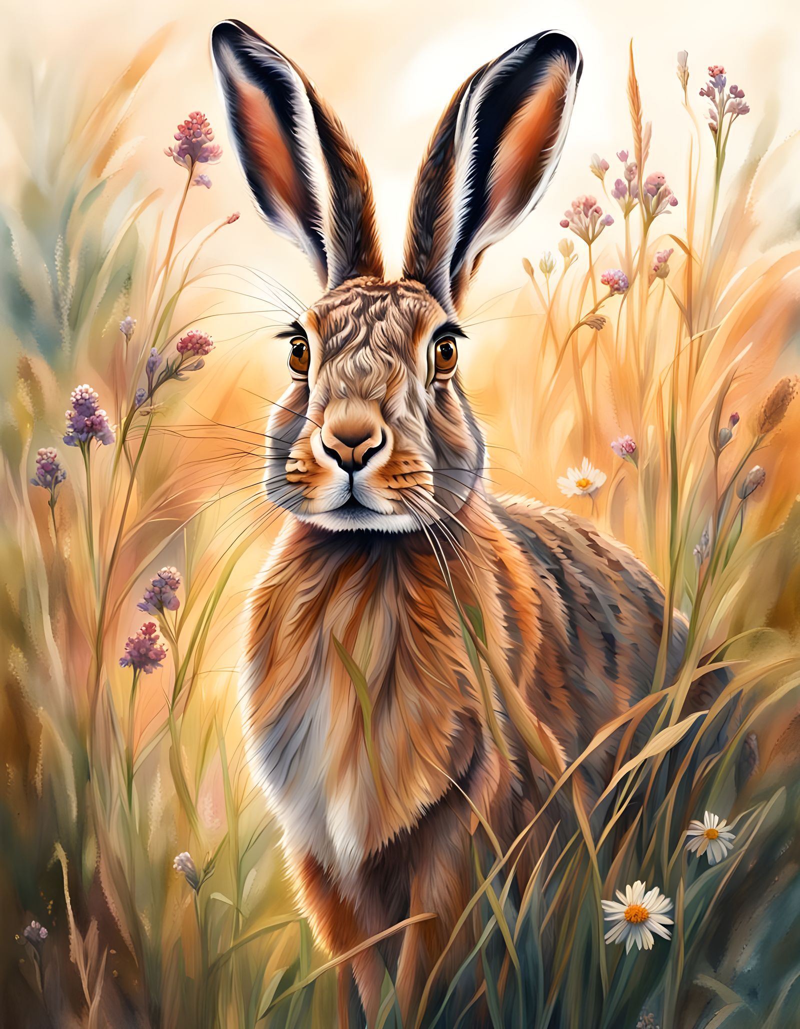 Detailed Hare Illustration in Hyperrealistic Style