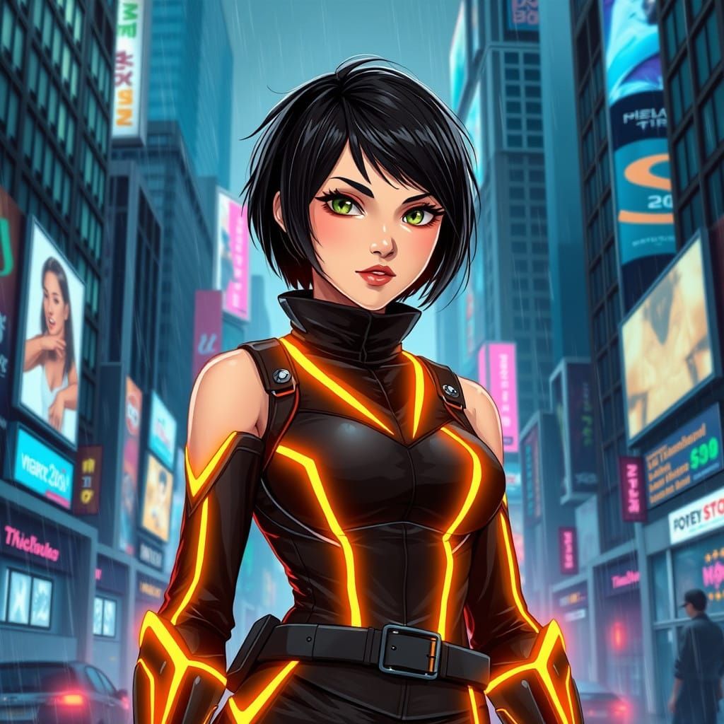 Cyberpunk Cyber-Ninja in Futuristic Cityscape