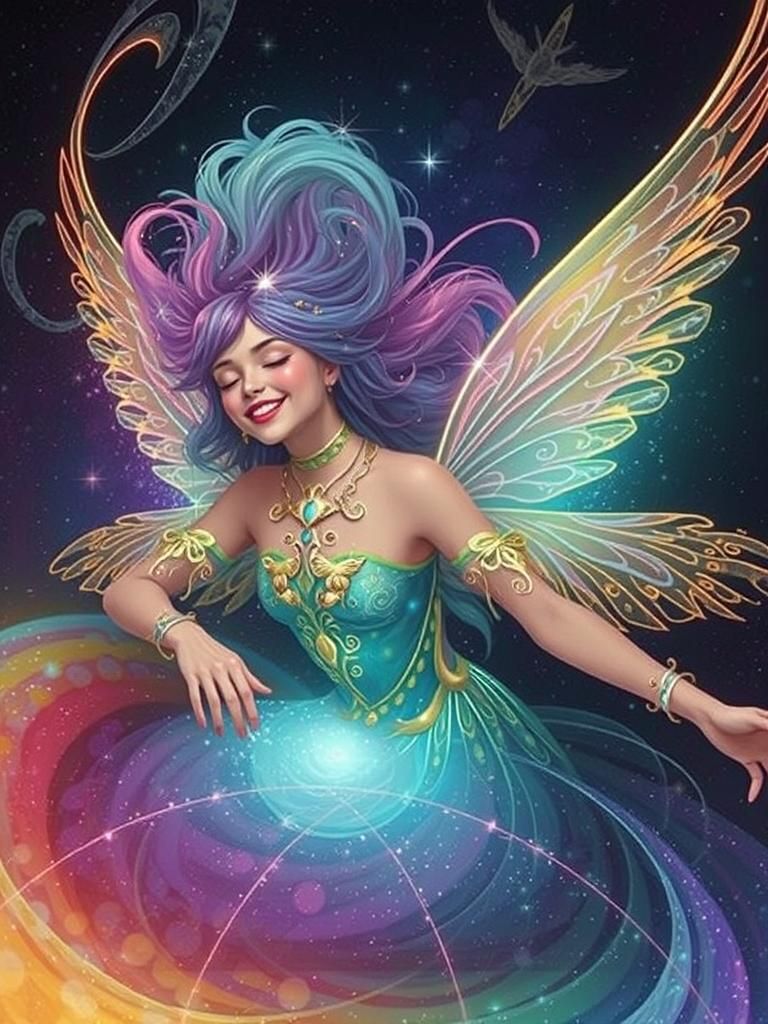 Luminous Fairy in Cosmic Dreamscape, Visionary Art